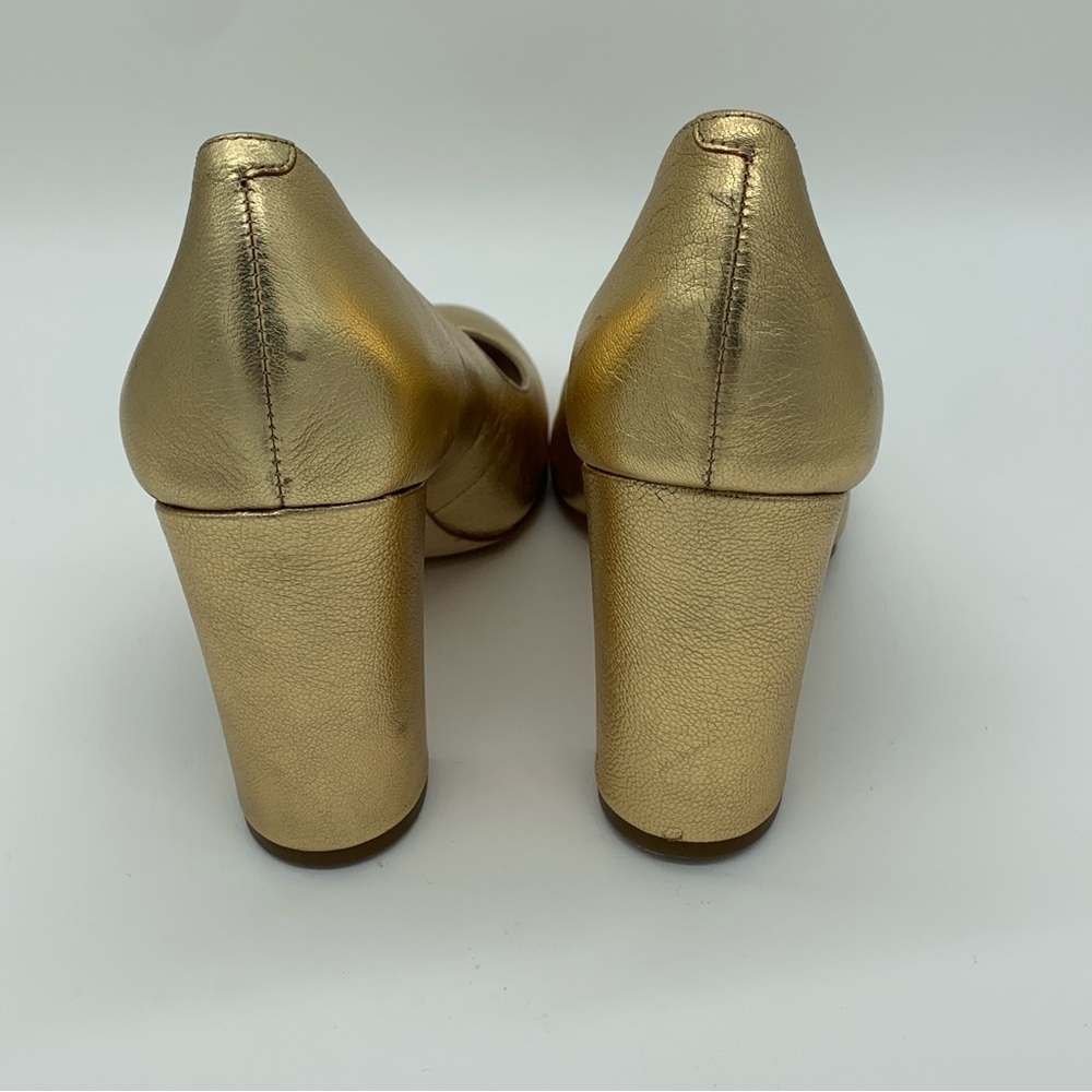 Louise et Cie Leather Metallic Gold Stacked Block Heel Pumps Size US 8.5 EU 38.5 - Picture 4 of 10